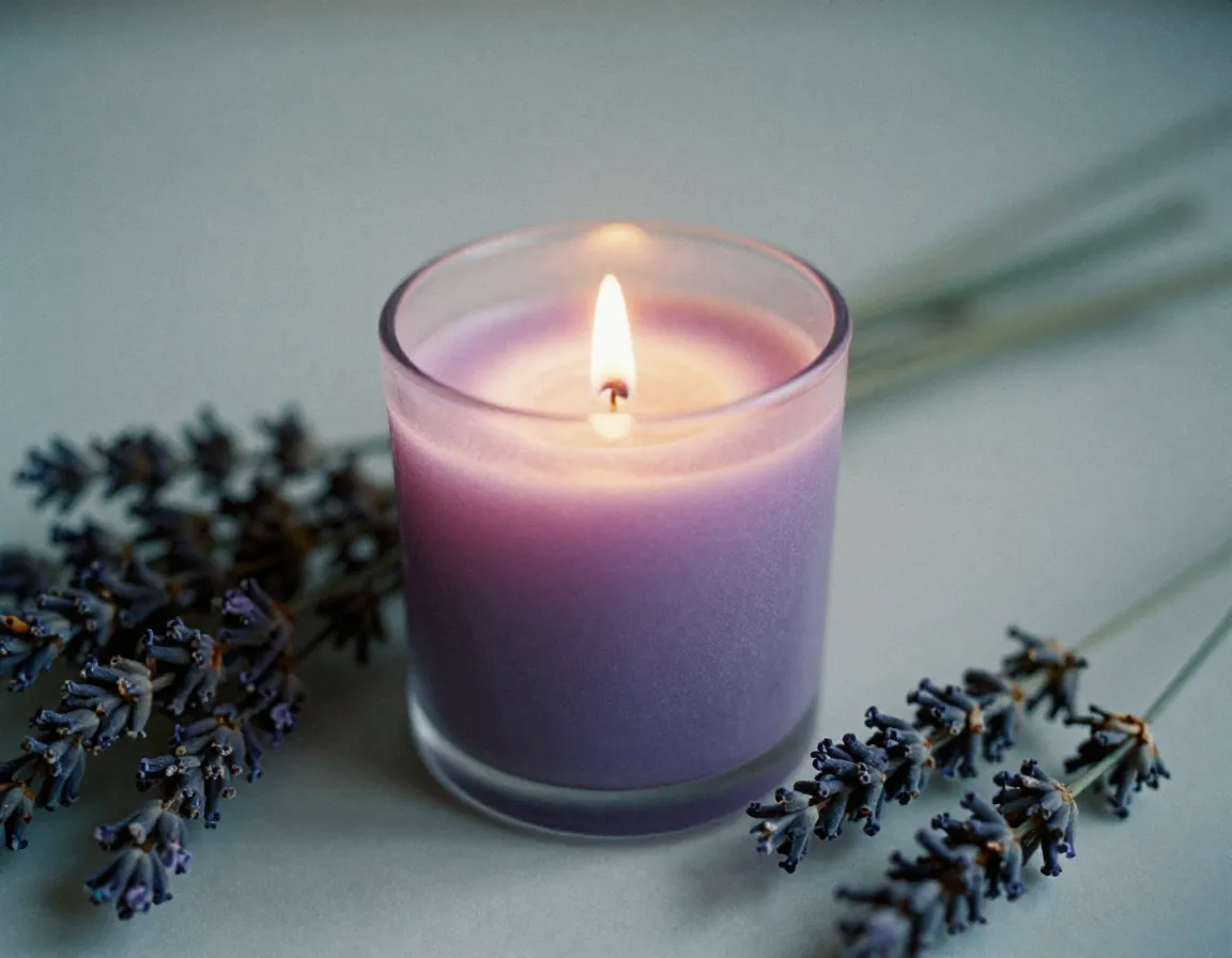 Ambiente relajante con vela de lavanda