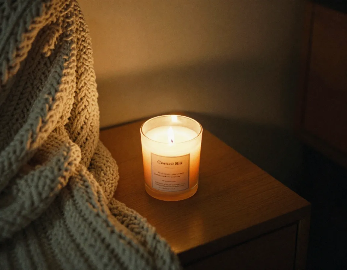 Espacio acogedor con vela de vainilla