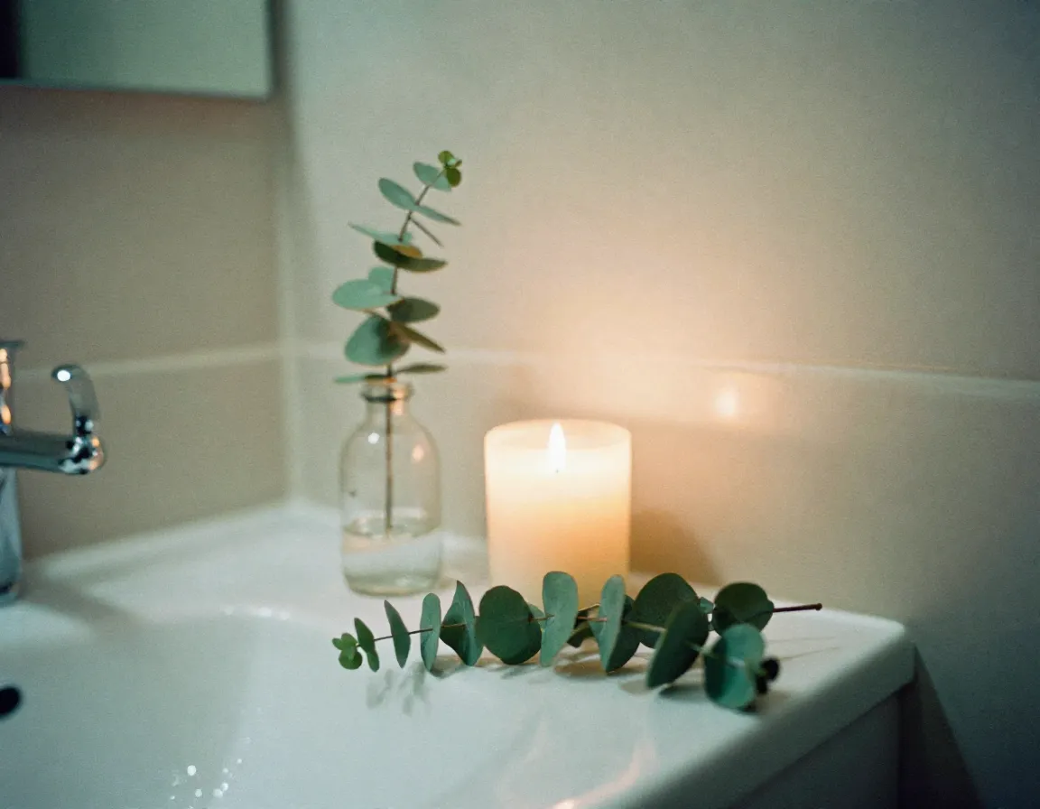 Baño spa con vela de eucalipto